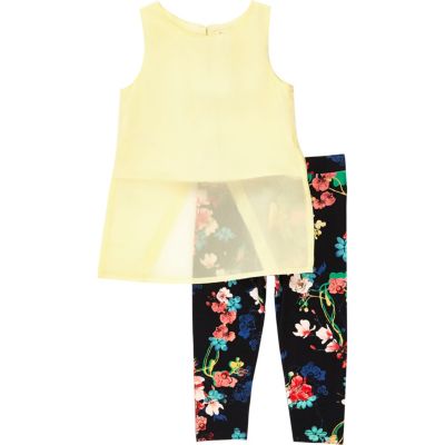 Mini girls yellow top and leggings outfit